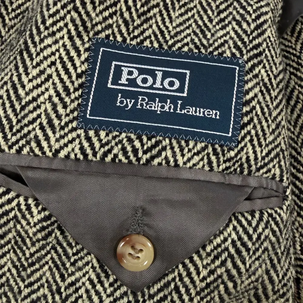 Polo Ralph Lauren Herringbone Wool Blazer Italy Blue Label 42 Brown